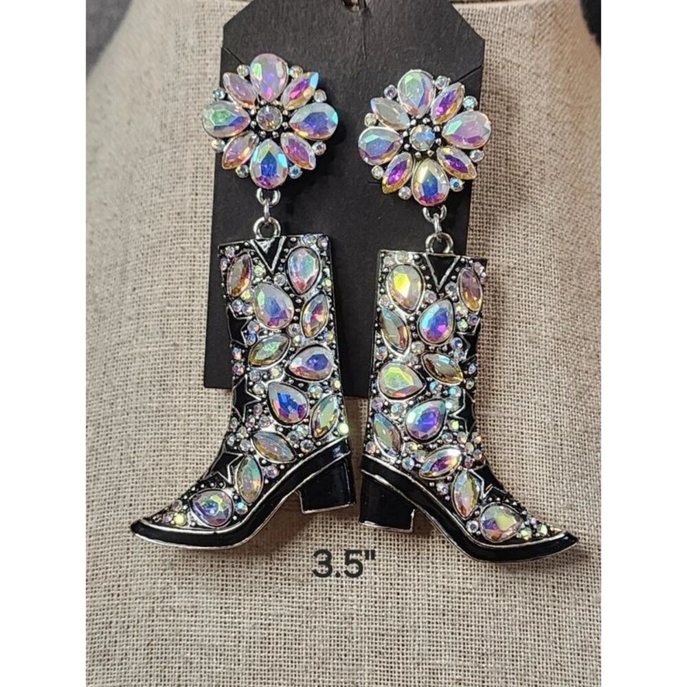 E48. Western Rhinestone Boot Earrings